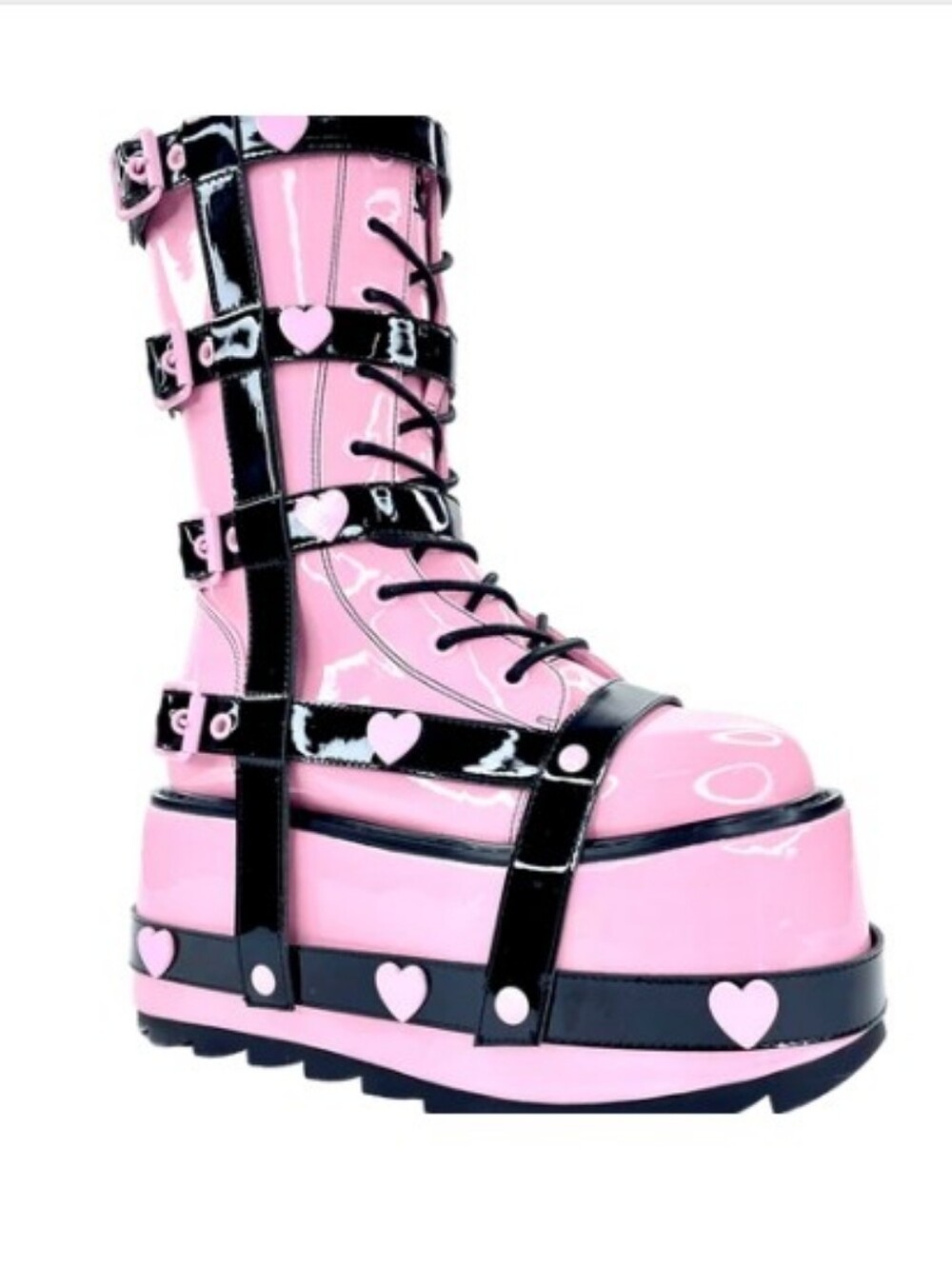 YRU | Trance Bondage Heart Platform Boots - Pink/Black